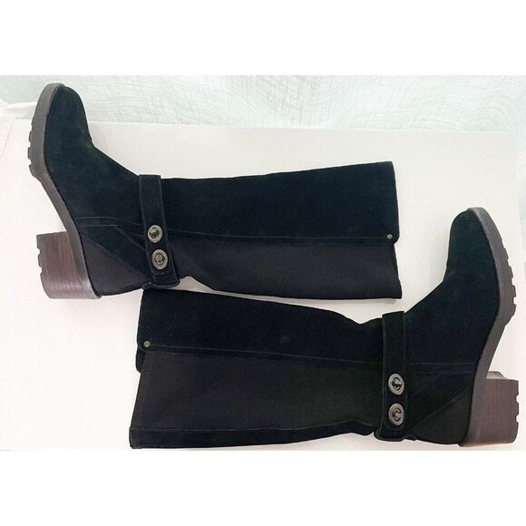 COACH Black Pearla Leather Turnlock Boots Size 7 Equestrian Chunky Q7677 - Picture 2 of 4